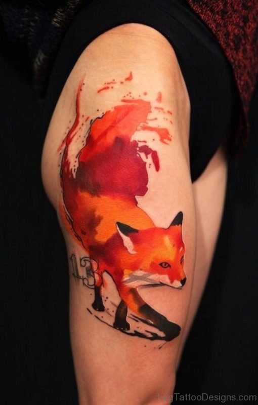 Excellent Fox Tattoo Design On Thigh