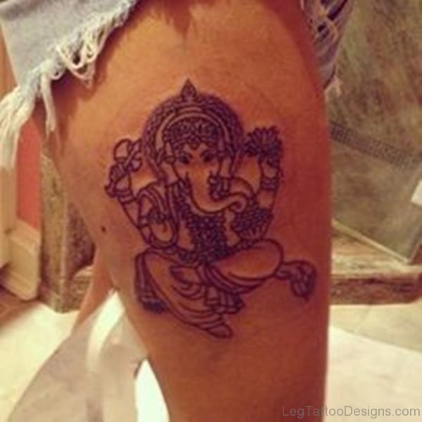 Excellent Ganesha Tattoo On Thigh