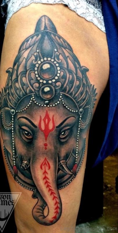 Fabulous Ganesha Tattoo On Thigh