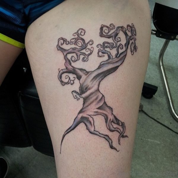 Fabulous Tree Tattoo On Thigh