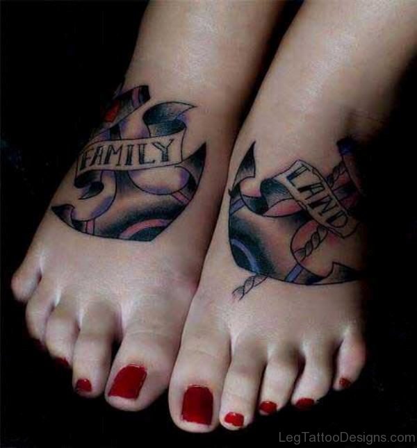 Family Anchor Foot Tattoo