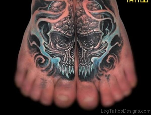 Fancy Skull Tattoo On Foot