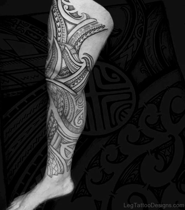 Fancy Tribal Tattoo For Leg