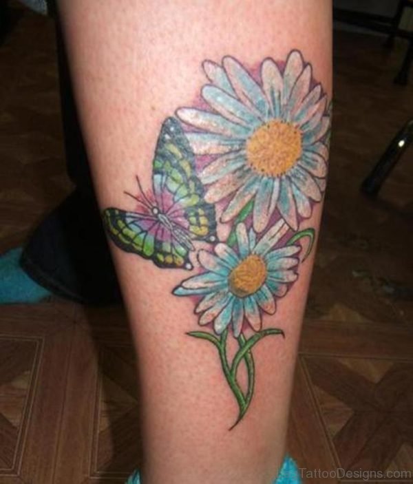 Fantastic Daisy Tattoo On Leg