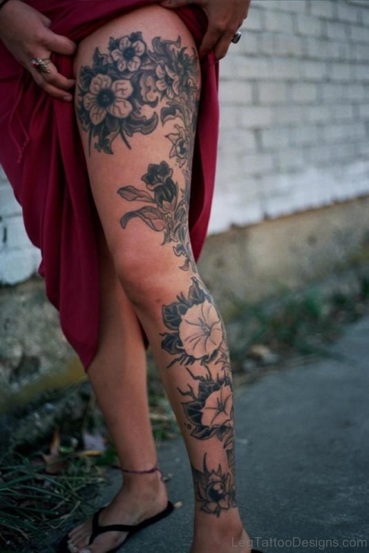 Fantastic Flower Tattoo On Leg