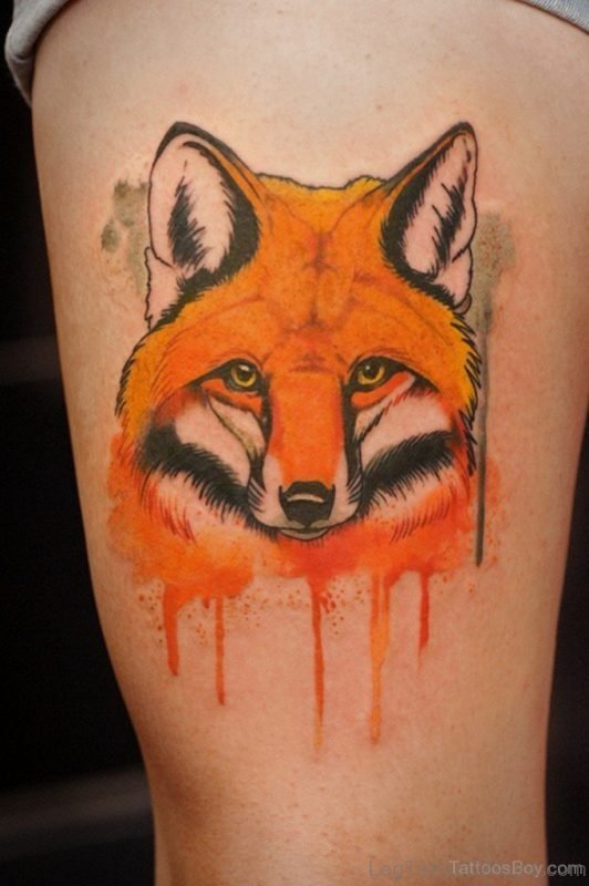Fantastic Fox Tattoo On Thigh