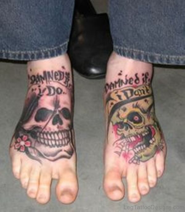 Fantastic Skull Tattoo On Foot