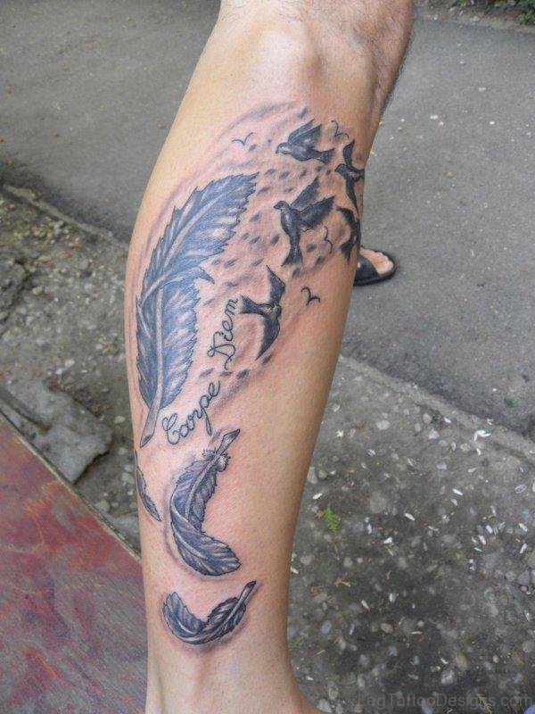 Feather And Bird Tattoo Design