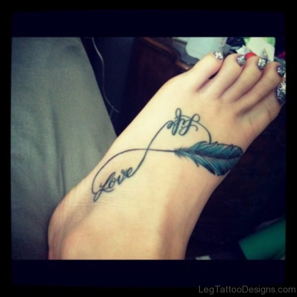 Feather And Love Life Infinity Tattoo On Foot 1