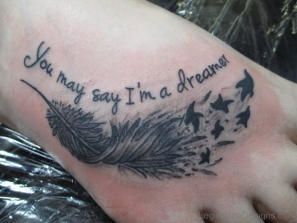 Feather And Wording Tattoo