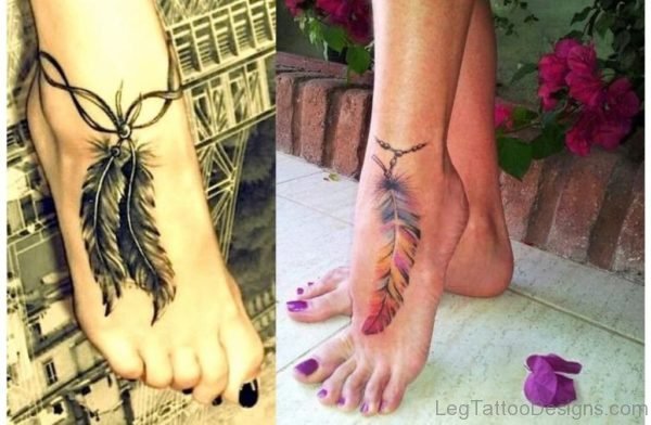 Feather Tattoo Design On Foot