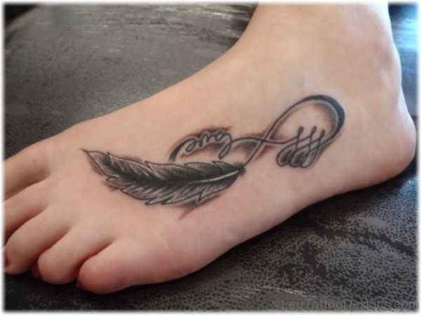 Feather Tattoo On Foot 