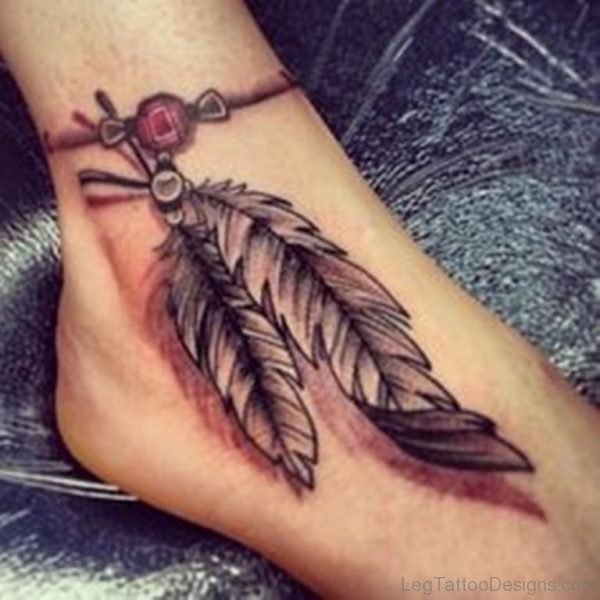 Feather Tattoo On Foot