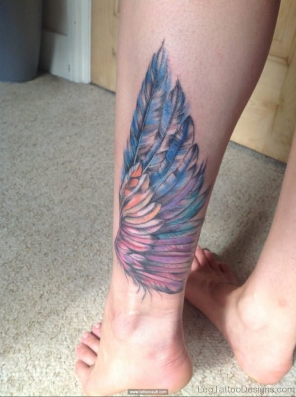 Feather Tattoo On Leg