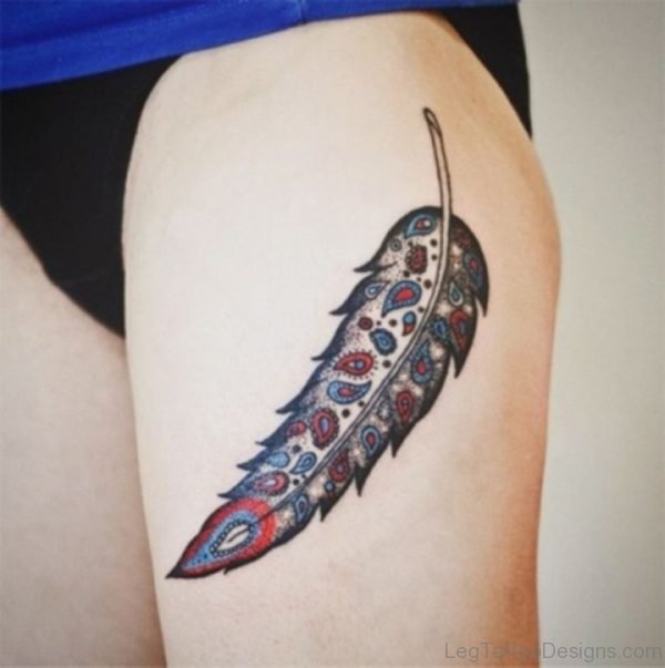 Feather Tattoo On Thigh