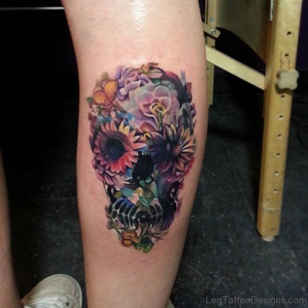 Floral And Skull Tattoo