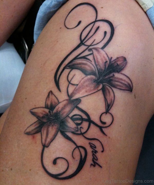 Floral Tattoo Design On Thigh 