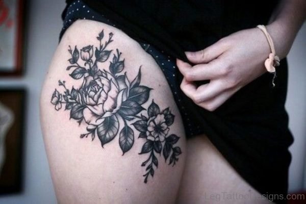 Floral Tattoo On Thigh