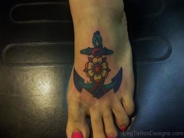 Flower Anchor Foot Tattoo