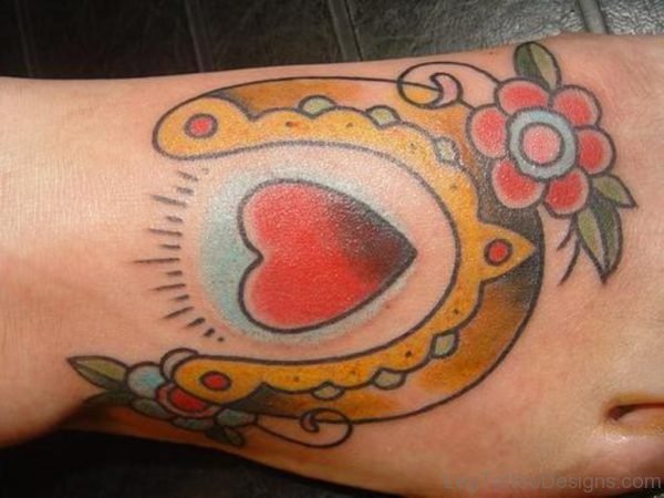 Flower And Red Heart Tattoo