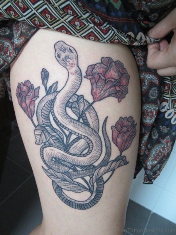 Flower And Snake Tattoo