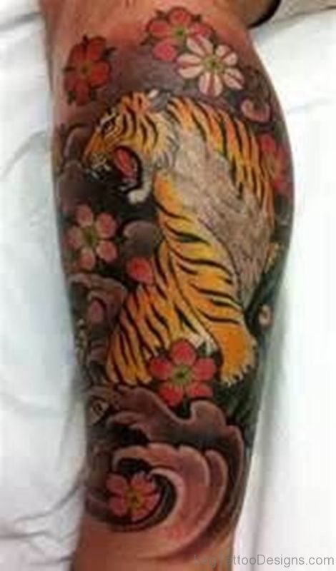 Flower And Tiger Tattoo