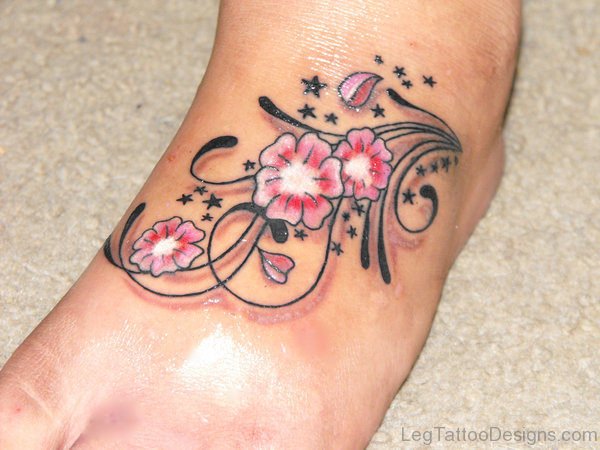 Flower Tattoo On Foot 