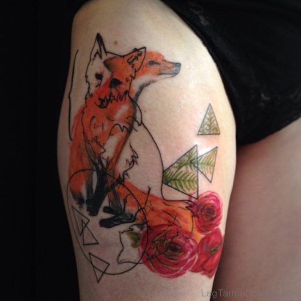 Flowers And Fox Tattoo