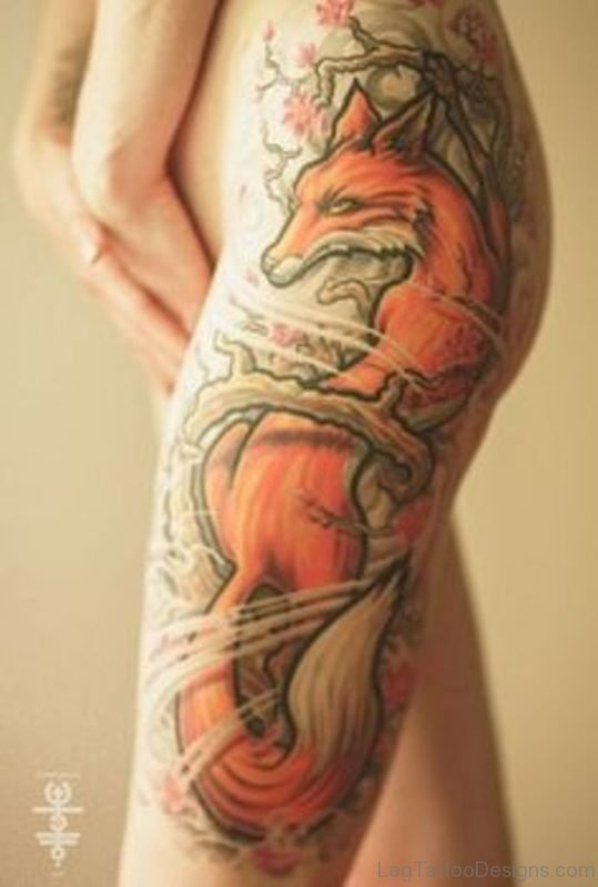 Fox Tattoo Design For Thigh