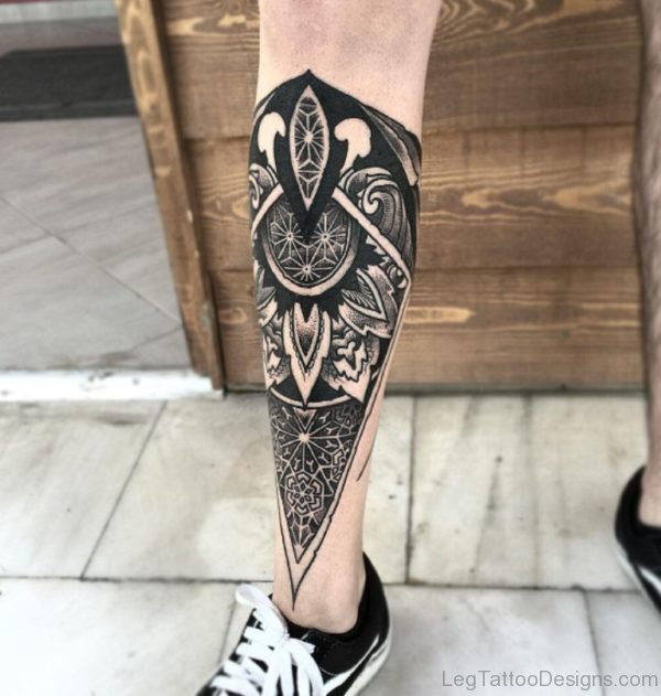 Funky Mandala Tattoo On Leg