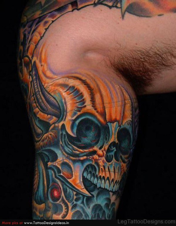 Funky Skull Tattoo On Leg