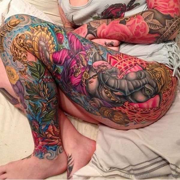 Ganesha Tattoo On Thigh 1