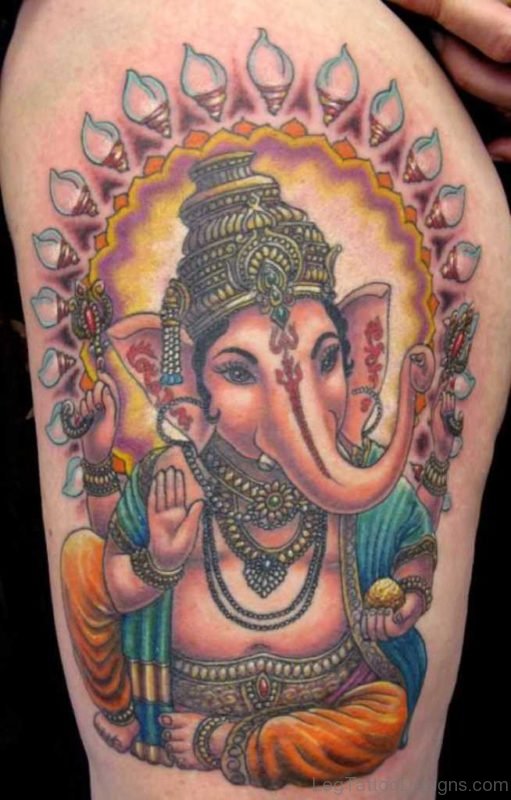 Ganesha Tattoo On Thigh