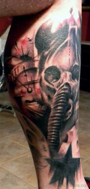 Gas Mask Tattoo On Leg