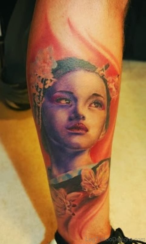 Geisha Leg Tattoo Design