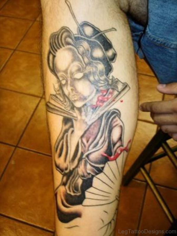 Geisha Tattoo Design On Leg