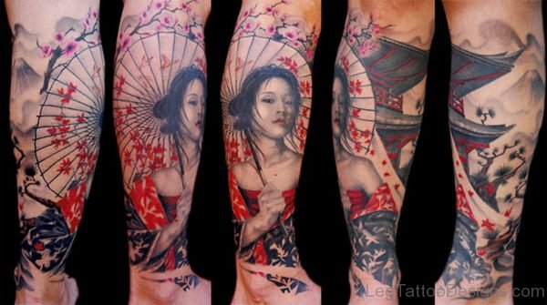 Geisha Tattoo Design On Lower Leg