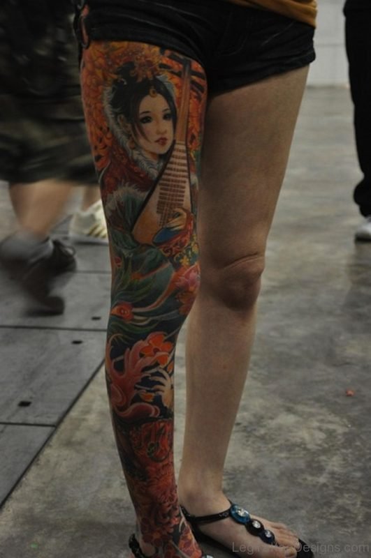 Geisha Tattoo On Leg