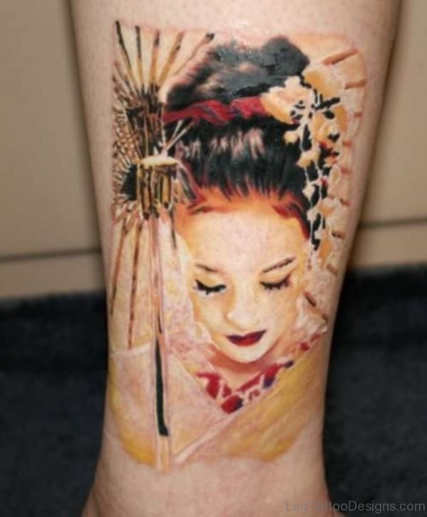 Geisha Tattoo on The Leg