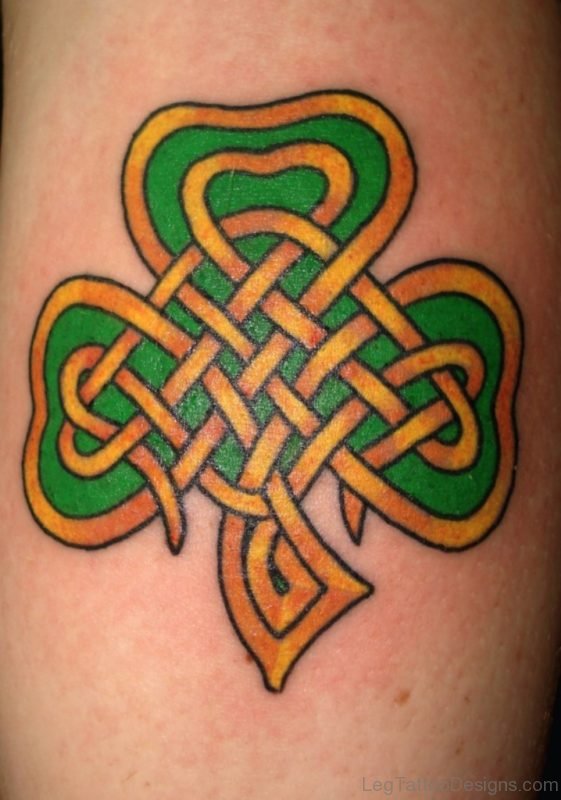 Good Clover Leaf Tattoo On Leg