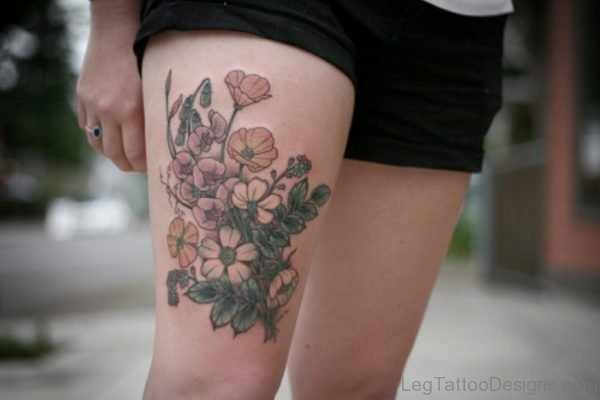 Graceful Mom Banner Rose Tattoo On Thigh