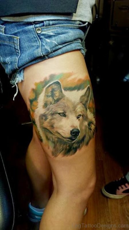 Great Fox Tattoo Design On Thigh