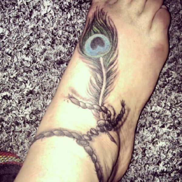 Great Peacock Feather Tattoo On Foot