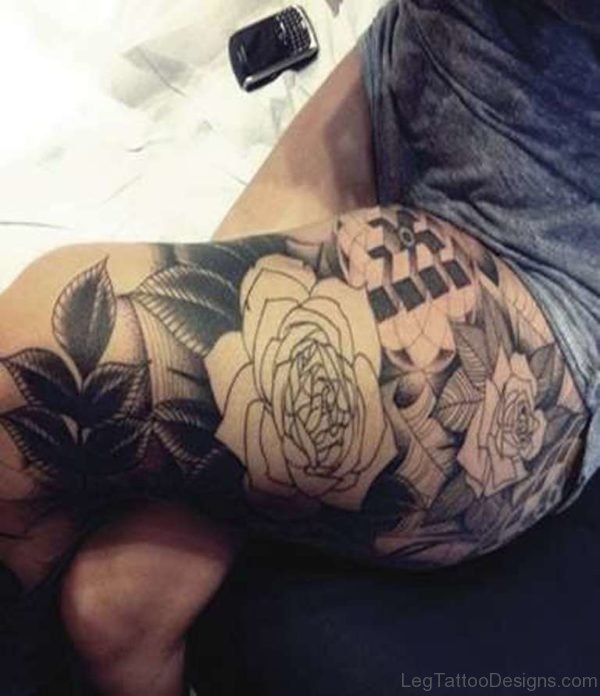 Great Rose Tattoo On Thigh