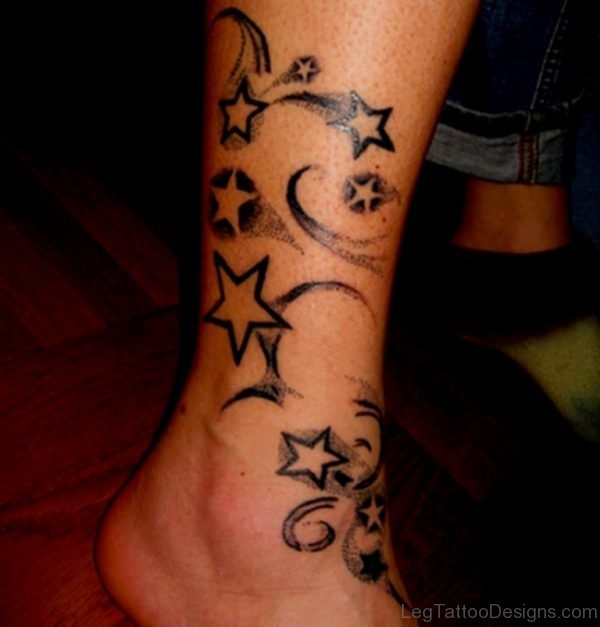 Great Star Tattoo On Leg