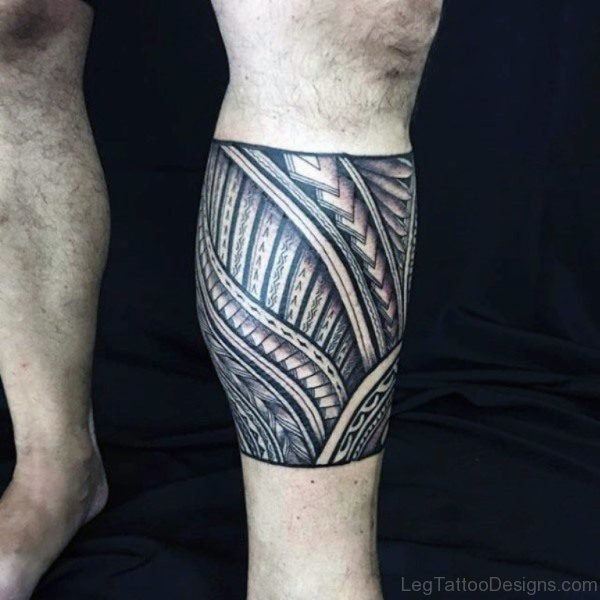 Great Tribal Tattoo On Leg