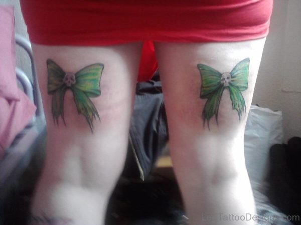 Green Bow Tattoo on Thigh
