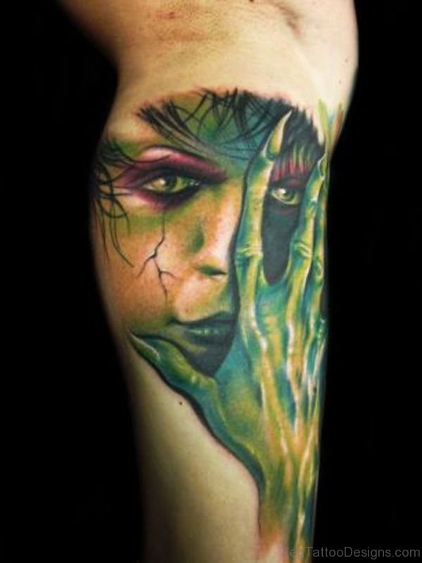 Green Color Zombie Tattoo