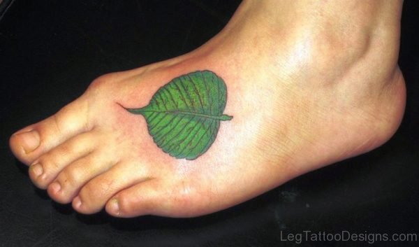 Green Leaf Tattoo On Foot
