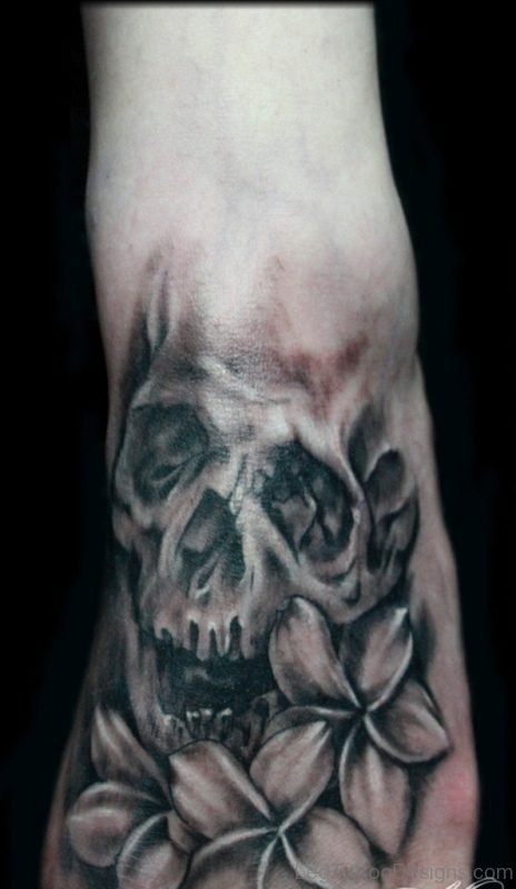 Grey Flower And Skull Tattoo